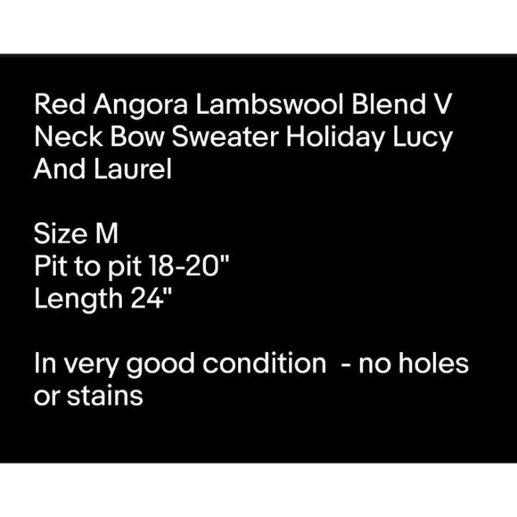 Red Angora Lambswool Blend V Neck Bow Sweater Holiday Lucy And Laurel Sz M - Picture 6 of 6